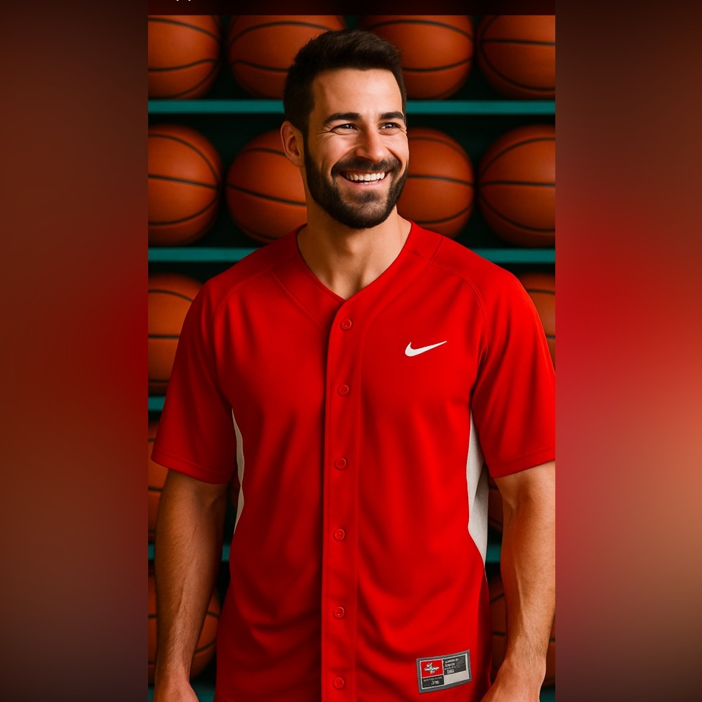 Nike Team XL Red Button-Up Jersey Shirt White Mesh Sides